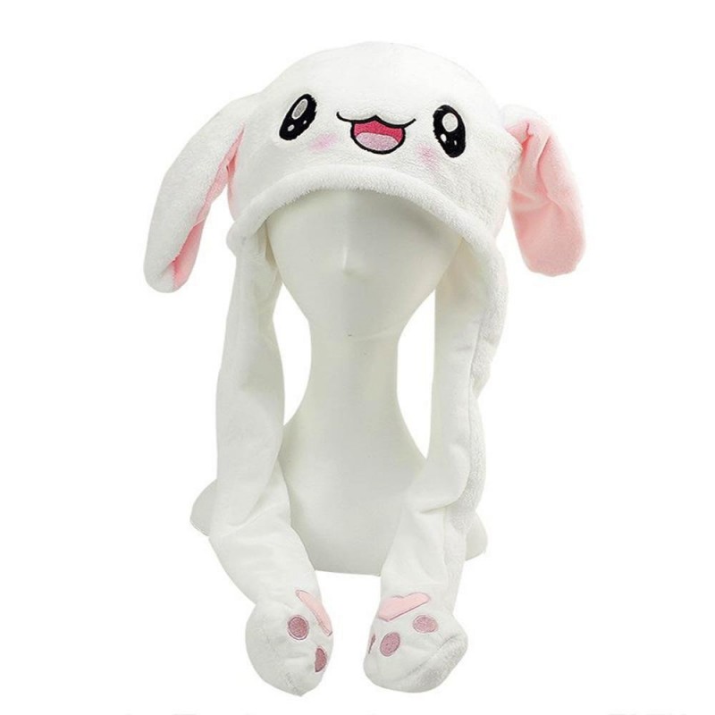 Cute Plush Panda Rabbit Pinching Ear Hat Can Move Airbag Cap Gift Soft Funny Toy