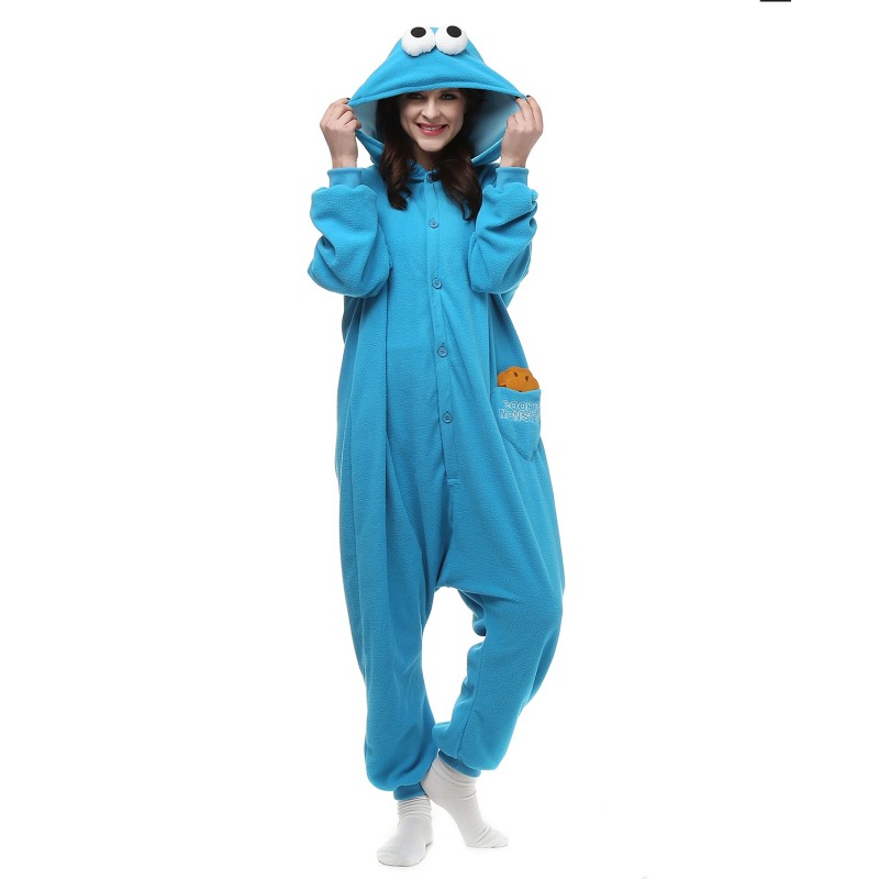 melk wit steno Intentie Cookie Monster Kigurumi Onesie Pajamas Animal Costumes For Women & Men