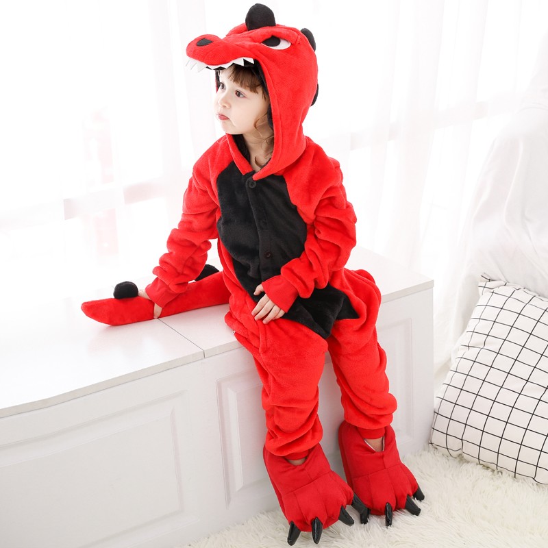 Kids Red Dinosaur Onesie Pajamas Animal Costumes Outfit for Boys & Girls