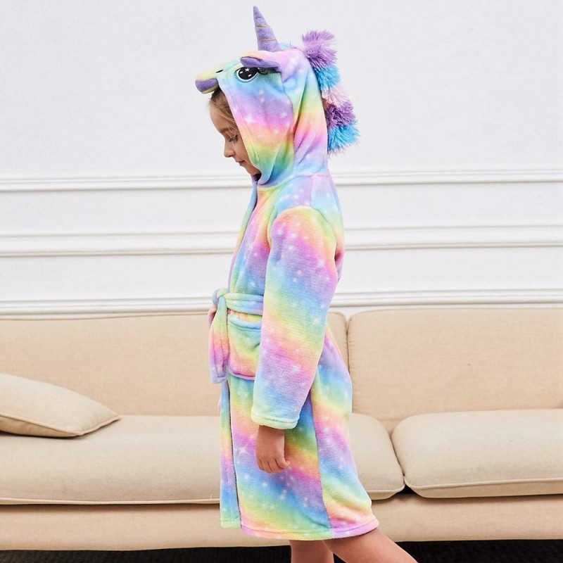 Hanax Kid Bathrobe Unicorn Flannel Ultra Soft Plush Comfy Hooded Nightgown Homewear 5T Galaxy Unicorn 