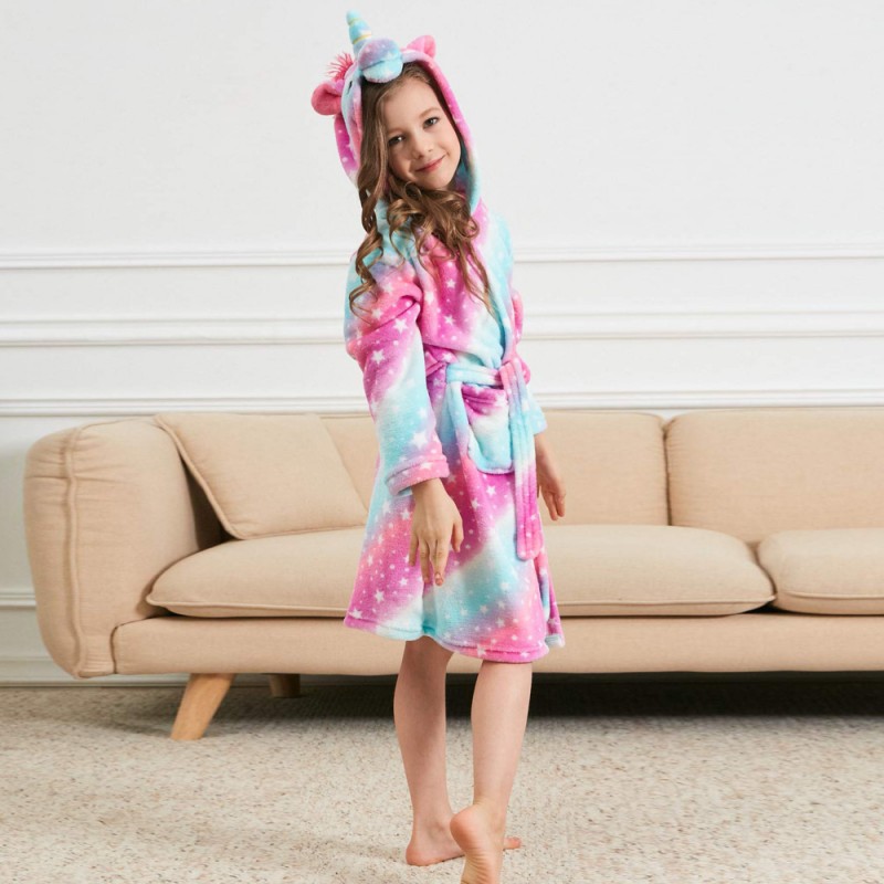 Pink Galaxy, 0-2 Years Msrlassn Kids Soft Unicorn Hooded Bathrobe Sleepwear Unicorn Gifts for Girls 