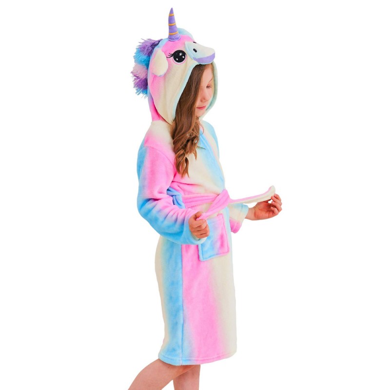 LANTOP Kid Soft Bathrobe Comfy Unicorn Flannel Robe Hooded All Seasons Gift 