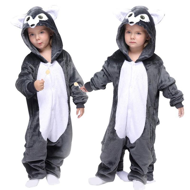 Grey Wolf Onesie For Kids Boys & Girls Animal Costumes
