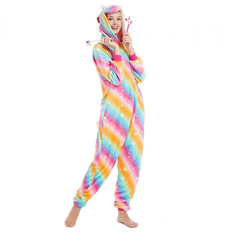 *Rainbow Star Unicorn Sleepwear Kigurumi Pajamas Animal Cosplay Costume Onesi1~*