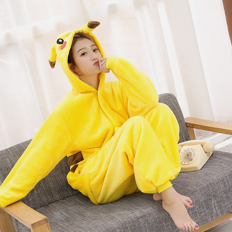 Pikachu Onesie Pajamas Animal Halloween Costumes for Women Men with Zipper