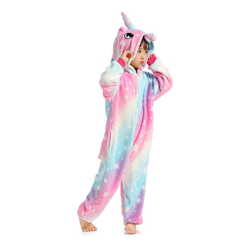 Unisex Onesie Boys Girls Unicorn Pajamas Animal Costume One Piece Sleepsuit Nightwear Rainbow Star Unicorn Pyjamas 3-14 Years Old