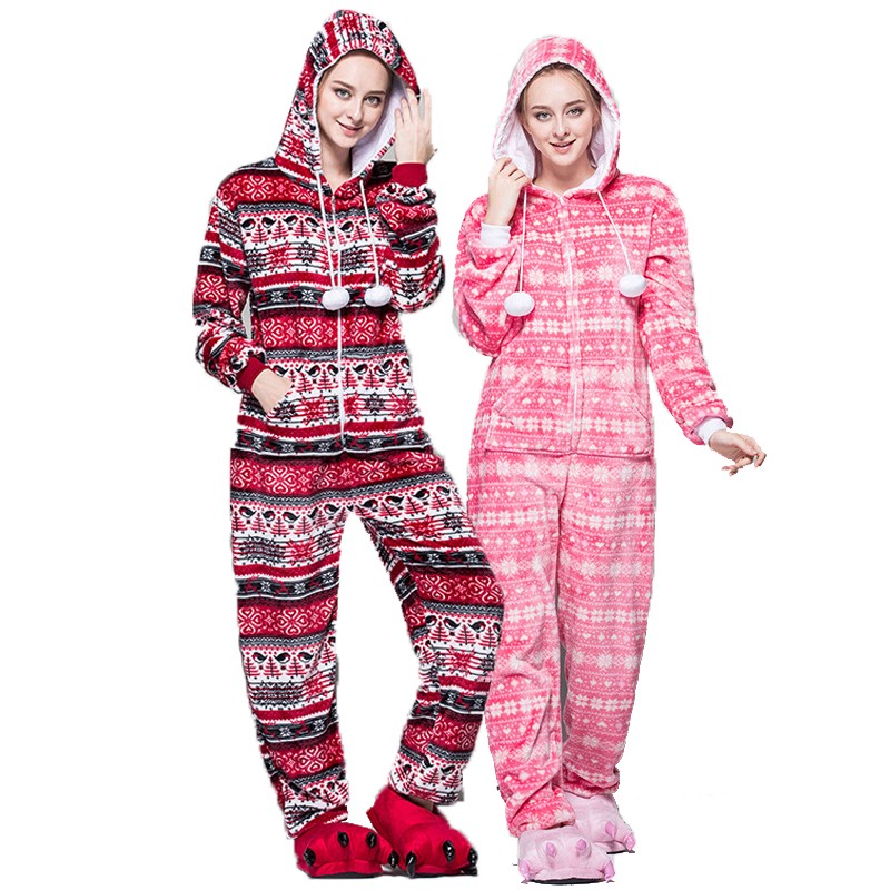 Verwacht het handboeien parachute Women Snowflake Onesie Christmas Winter Pajamas Jumpsuit