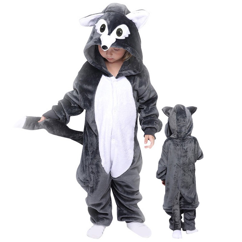 Grey Wolf Onesie For Kids Boys & Girls Animal Costumes