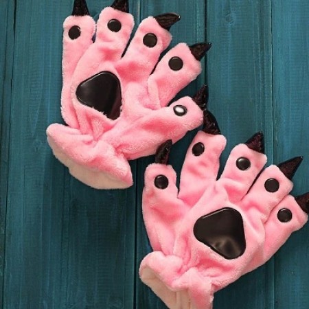 Pink red Kigurumi Unisex Onesies Animal Hands Paw Flannel Cartoon Gloves