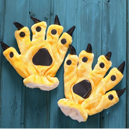 Yellow Kigurumi Unisex Onesies Animal Hands Paw Flannel Cartoon Gloves