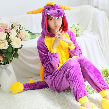 Adult Purple Dragon Dinosaur Onesie Pajamas Animal Costumes For Women & Men