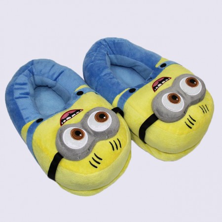 Yellow Blue Two eyes Despicable Me Minion Plush Stuffed Slippers Shoes