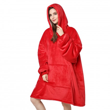 Red Oversized Hoodie Blanket Sweatshirt Winter Warm TV Wearable Blankets for Women & Men