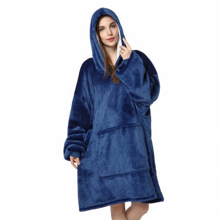 Blue Adults Blanket Hoodie Oversized Sweatshirt Winter Warm Sherpa TV Wearable Blanket