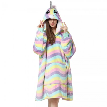 Unicorn Wearable Blanket Hoodie for Adults Unisex TV Sherpa Blanket Sweatshirt
