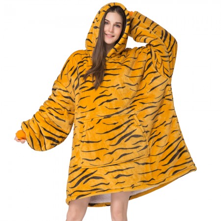 Wearable Blanket Hoodie for Adults Unisex TV Sherpa Blanket Sweatshirt Tiger