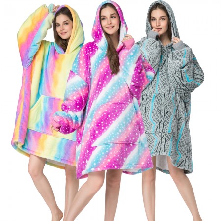 Blanket Hoodie for Adults Unisex Oversized Wearable Sherpa TV Blanket Sweatshirt Rainbow Color