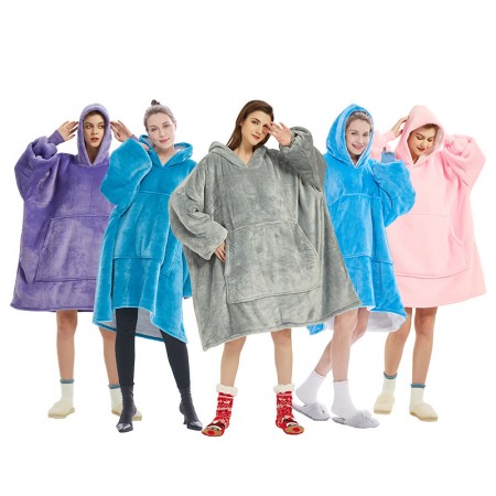 Adult Oversize Hooded Blanket Sweatshirt Warm TV Wearable Sherpa Blankets Double Layer