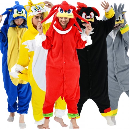 Sonic Costume Knuckles & Tails & Shadow & Silver the Hedgehog Onesie Adult & Teens Holiday Group Party Wear