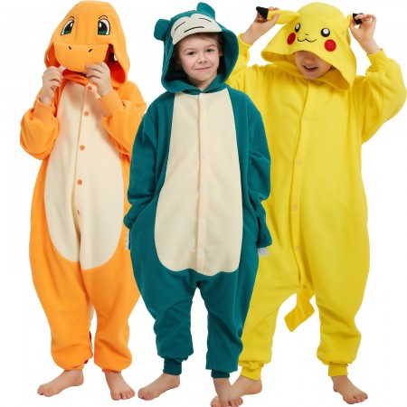 Kids Pokemon Costume Snorlax & Charmander & Pikachu Onesie Holiday Easy Cosplay Costumes