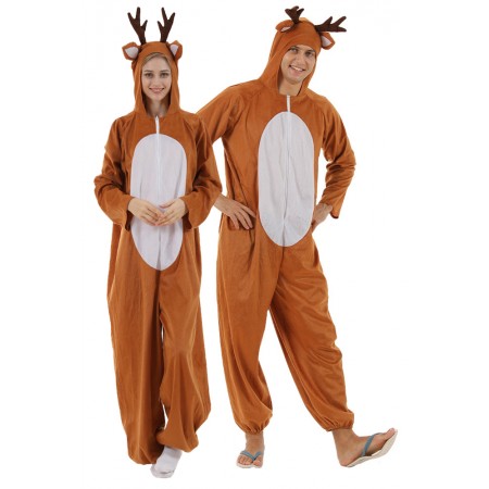Christmas Reindeer Costume Unisex Deer Animal Onesie Party Jumpsuit