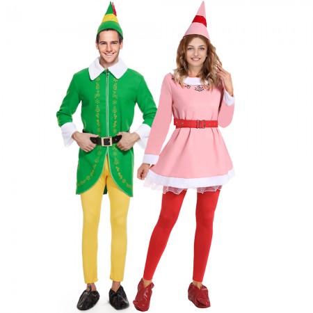 Christmas Buddy the Elf Costume & Jovie Elf Costume Santa Suit Outfit Full Set
