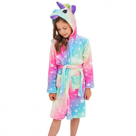 Unicorn Hooded Bathrobes For Girls - Best Gifts Soft Sleepwear Rainbow Star