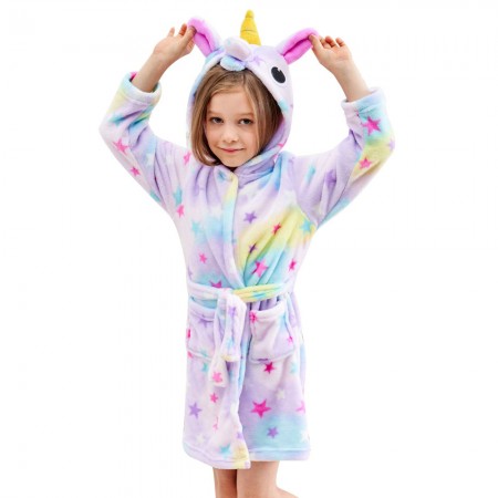 Unicorn Hooded Bathrobes For Girls - Best Gifts Soft Sleepwear Dream Star