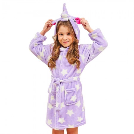Unicorn Hooded Bathrobes For Girls - Kids Best Unicorn Gifts Soft Sleepwear Purple