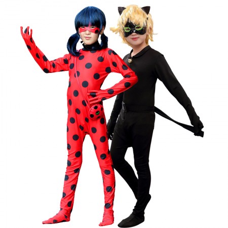 Miraculous Ladybug & Cat Nior Costume Halloween Cosplay Outfit Full Sets With Wig