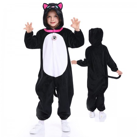 Halloween Black Cat Costume Onesie for Kids Group Party Dress Up Outfit for Boys & Girls