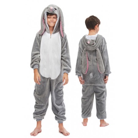 Kids Grey Bunny Onesie Jumpsuit Unisex Halloween Rabbit Costume Outfit
