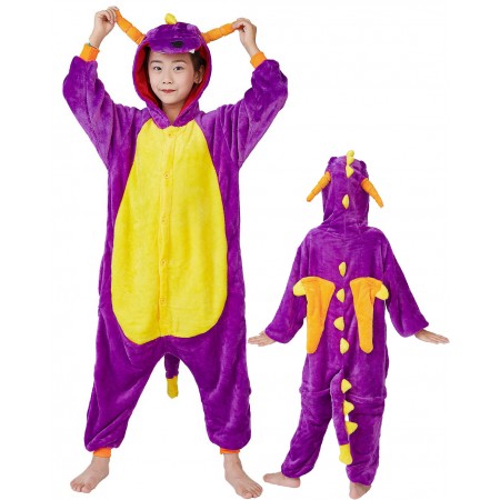 Kids Purple Dragon Onesie Jumpsuit Unisex Halloween Dragon Costume Outfit