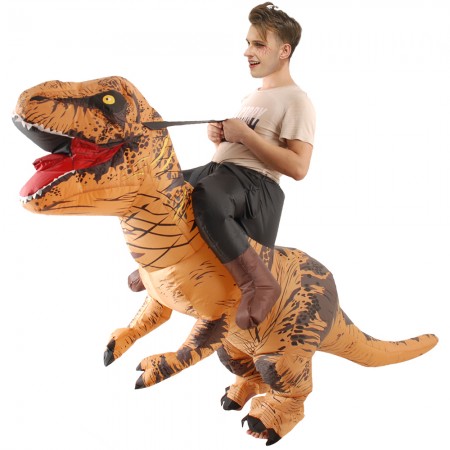 Inflatable Dinosaur Costume Rider Trex Blow up Deluxe Halloween Costumes Brown