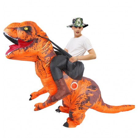 Inflatable Dinosaur Costume Rider Trex Blow up Deluxe Halloween Costumes Orange