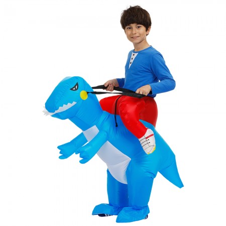 Kids Inflatable Blue Dinosaur Costume Halloween Blow Up Rider Funny Costumes