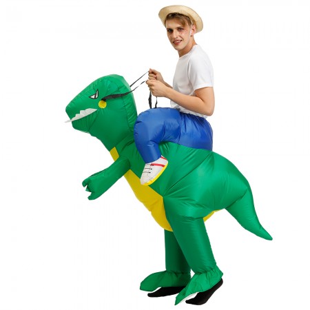 Inflatable Green Dinosaur Costume Halloween Blow Up Rider Funny Costumes For Adult & Kids