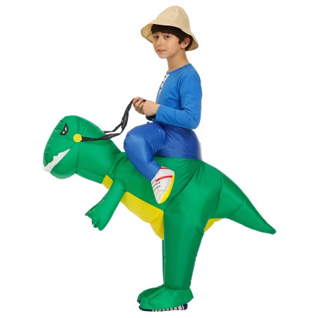 Kids Inflatable Green Dinosaur Costume Halloween Blow Up Rider Funny Costumes
