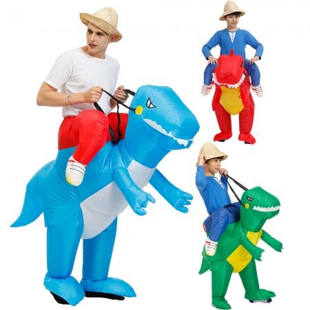 Adult & Kid Inflatable Dinosaur Rider Costumes Halloween Blow Up Funny Outfit