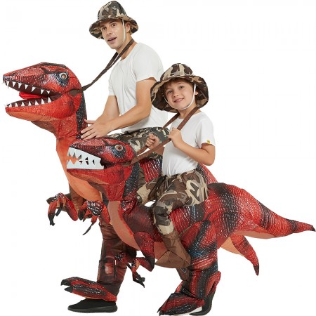 Blow Up Dinosuar Costumes Green Inflatable Rider Halloween Outfit For Adults & Child