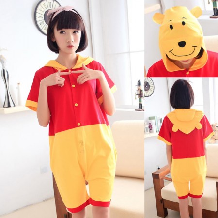 Winnie the Pooh Pajamas Animal Onesie Hoodie Kigurumi Short Sleeve