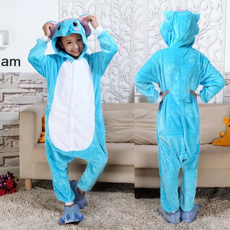 Blue Elephant Onesie Pajamas Animal Kigurumi Costumes for Kids