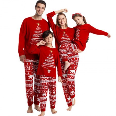 Family Christmas Pajamas Santa Tree Pattern Matching Christmas Pjs