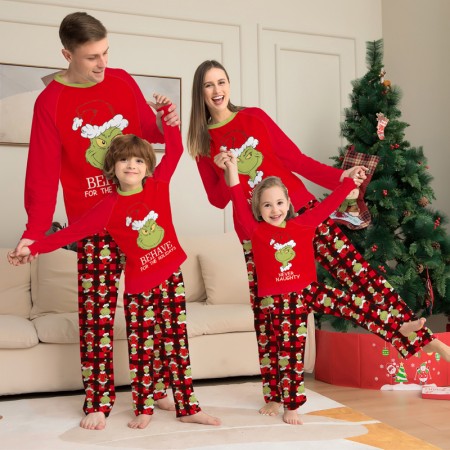 Family Matching Christmas Pajamas Set Cartoon Plaid Christmas Jammies 2022