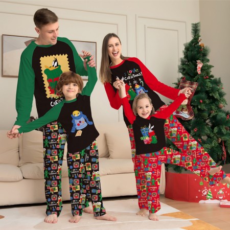 Family Christmas Pajamas Cute Duck Rabbit Pattern Top and Pants Womens Mens Pjs