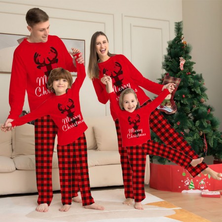 Matching Family Christmas Pajamas Plaid Deer Prints Pj Sets