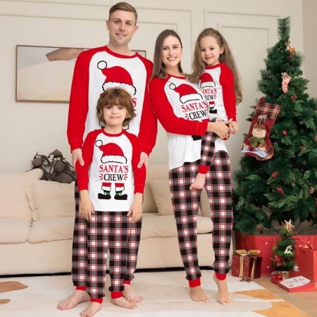 Christmas Pajamas Matching Family Pj Set Santa's Crew Printing Sleepwear