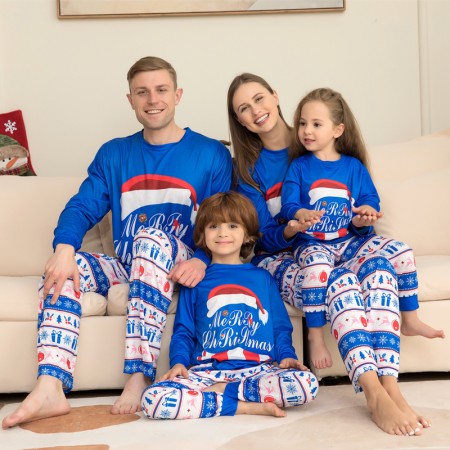 Family Christmas Pajamas Santa Hat Print Matching Pajamas for Couples