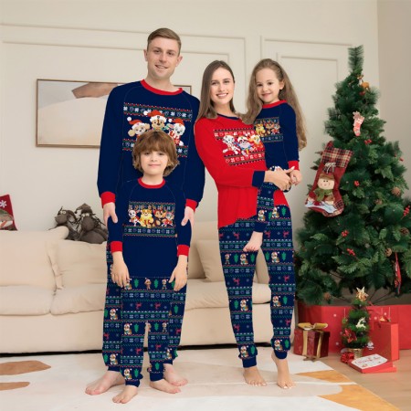 Christmas Pajamas Dog Pattern Crew Neck Matching Pjs