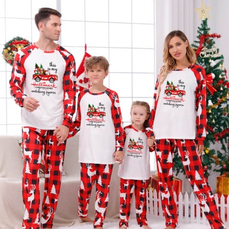 Matching Family Christmas Pajamas Best Xmas Wishes Print Stitching Pajama Sets